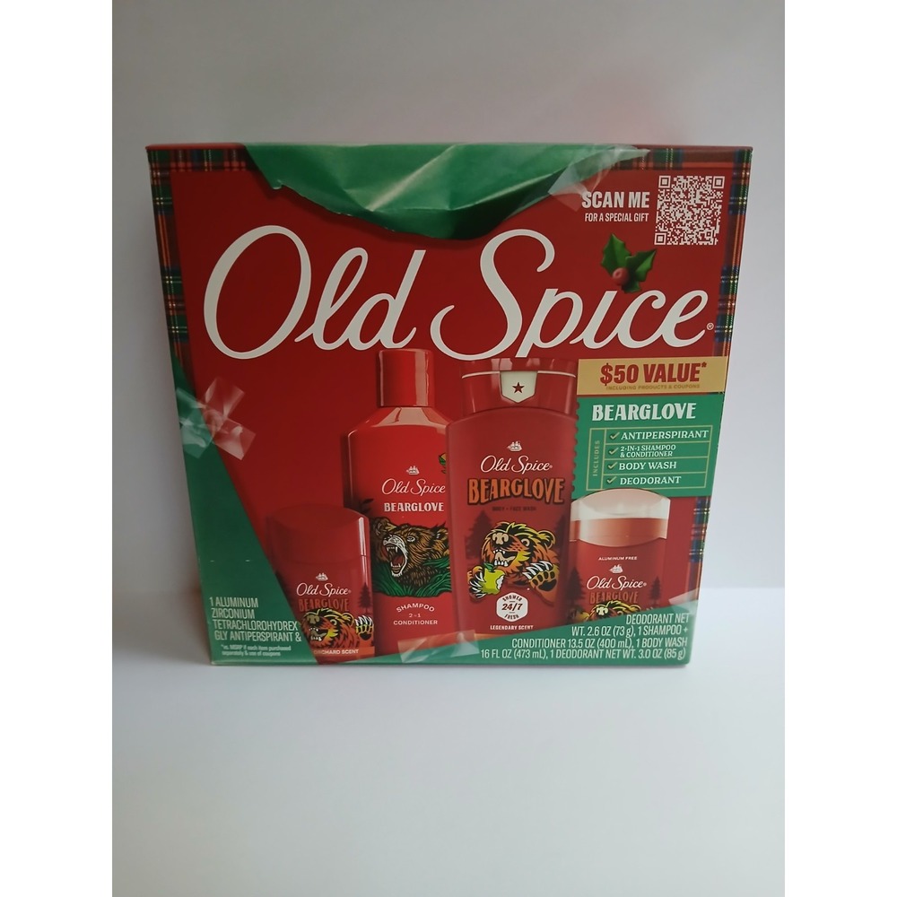 Old Spice Bearglove 4 Piece Gift Set New! Shampoo, Deodorant X 2, Bodywash.
